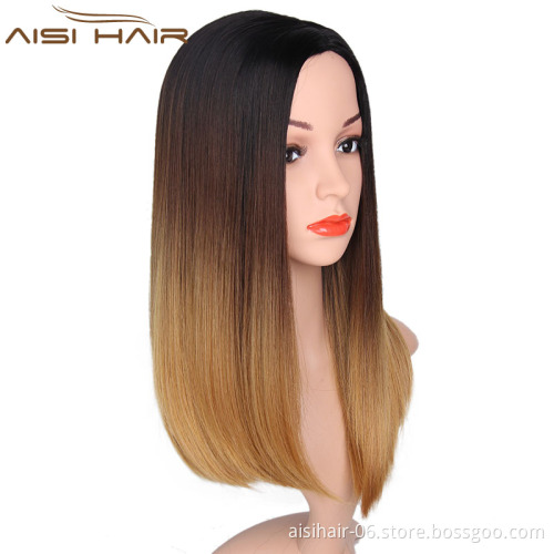 Aisi Hair Cheap Long Silky Straight Hair Synthetic Ombre Brown Wigs Heat Resistant Synthetic Wig For Women